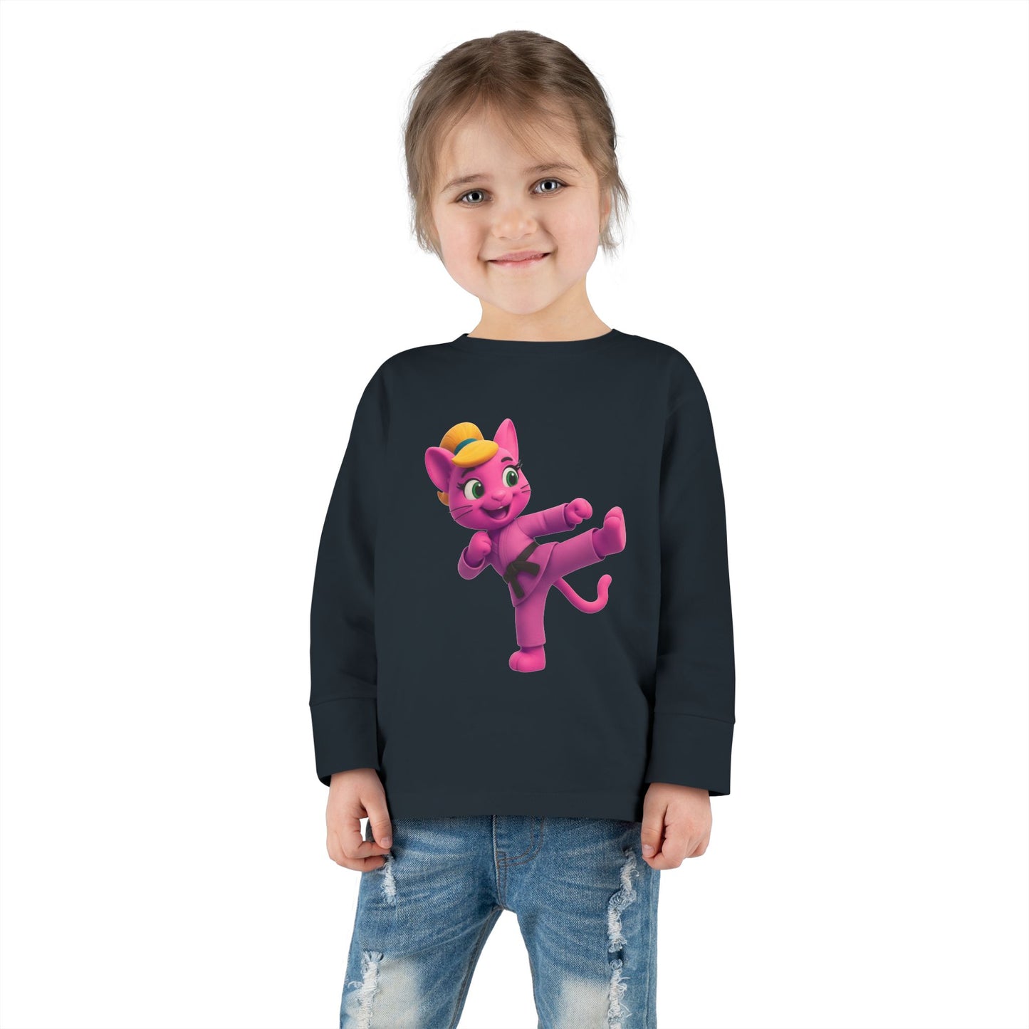 Toddler Long Sleeve Tee — "Gigi Judo" Pink Panther Martial Arts Kids Shirt