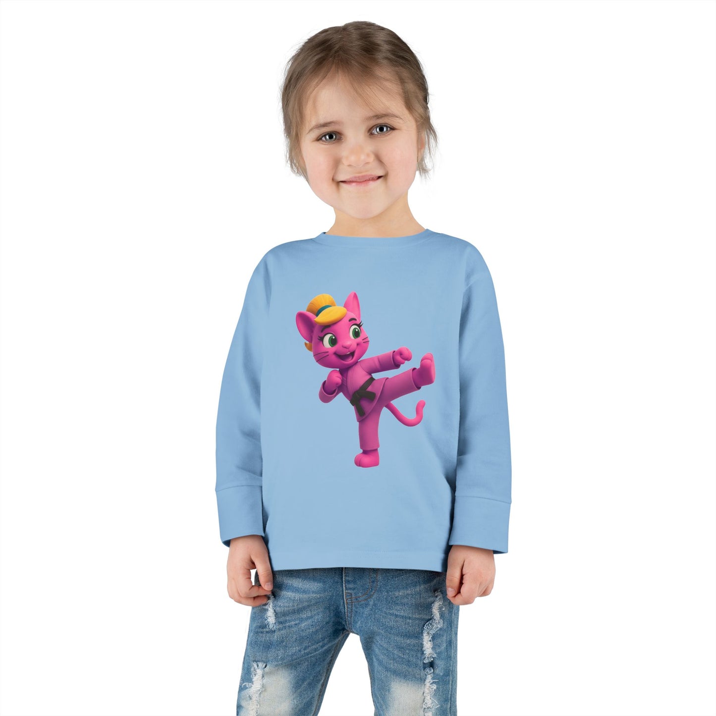 Toddler Long Sleeve Tee — "Gigi Judo" Pink Panther Martial Arts Kids Shirt