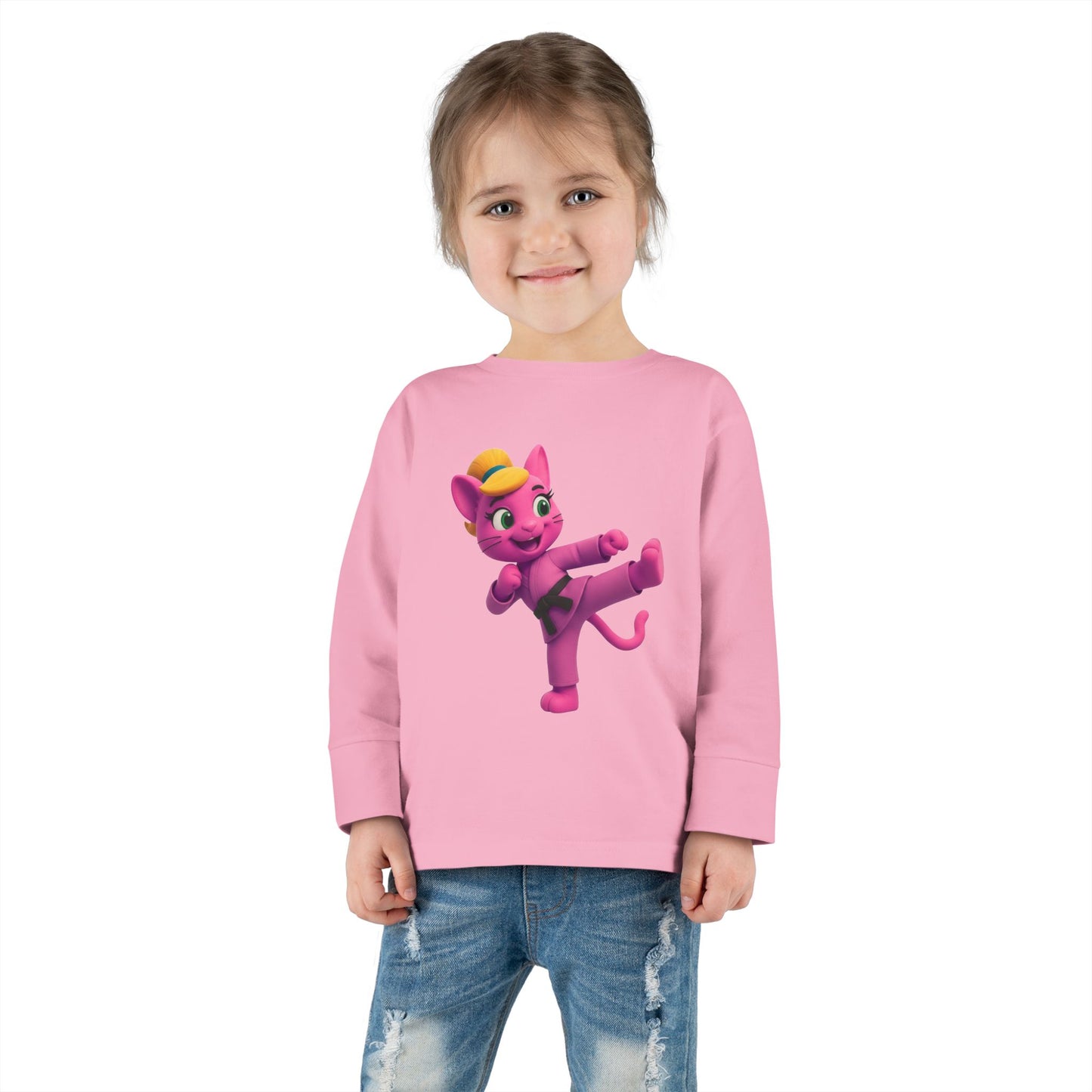 Toddler Long Sleeve Tee — "Gigi Judo" Pink Panther Martial Arts Kids Shirt