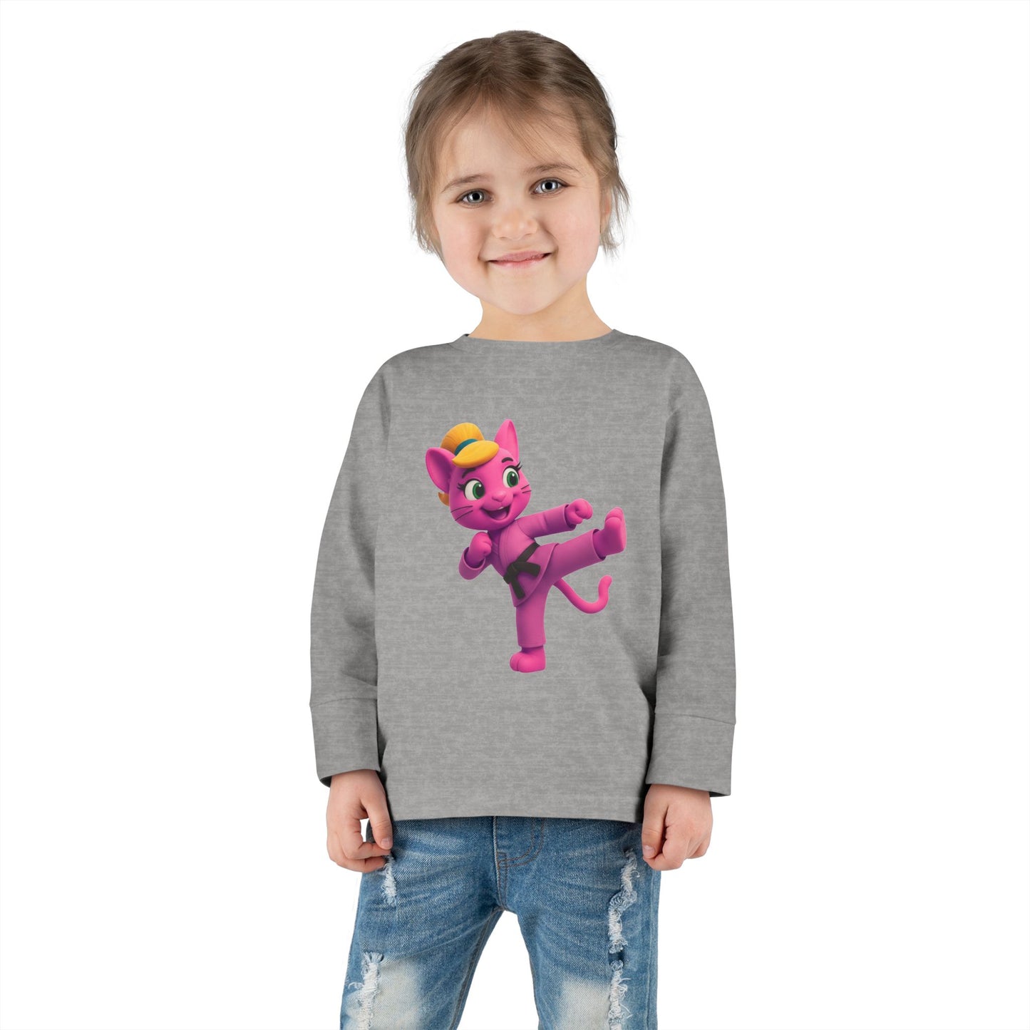 Toddler Long Sleeve Tee — "Gigi Judo" Pink Panther Martial Arts Kids Shirt